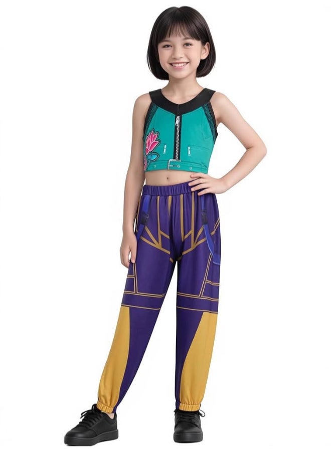 Zoey K-Pop Demon Hunters Cosplay Costume with Cropped Vest and Pants Set, Anime-Inspired Idol Outfit for Fans, Stage Performances and Costume Parties 11to13 years 150cm